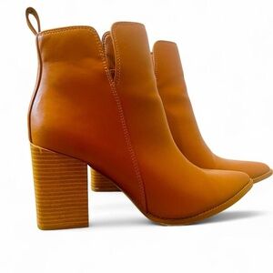 Tan Block Heel Ankle Boots